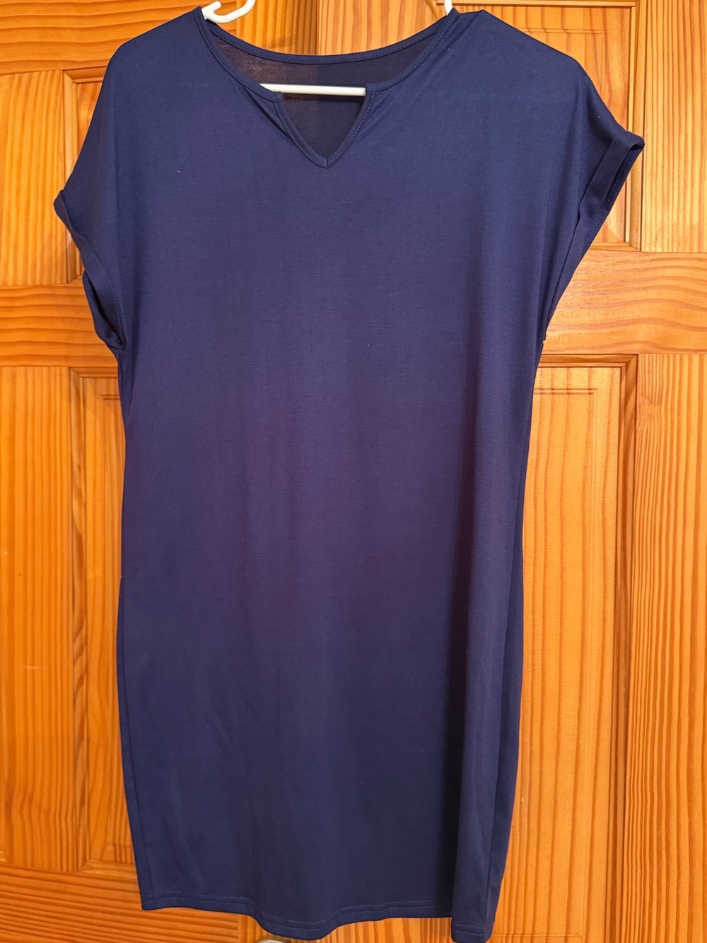 Simple Navy Shift Dress - Sleeveless V-Neck